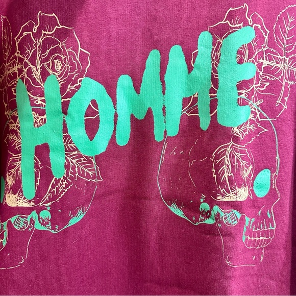 Boohoo Man Oversized Skull Homme Graphic Hoodie in Burgundy M or L - Picture 5 of 12